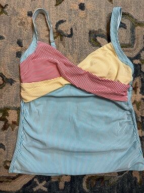 Lands' End Seersucker Women’s Tankini Top‎ Size 8 Colorblock Nautical Underwire